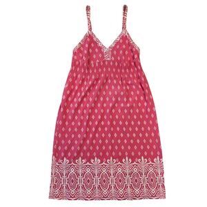 Athleta Pink Geometric Print Smocked Empire Waist Sun Dress 903730 Women M Girly
